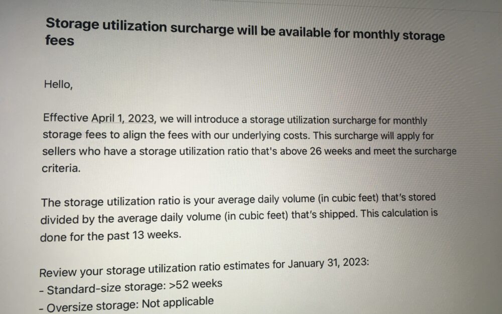 Amazon introduces a new Storage Utilization Surcharge Fee