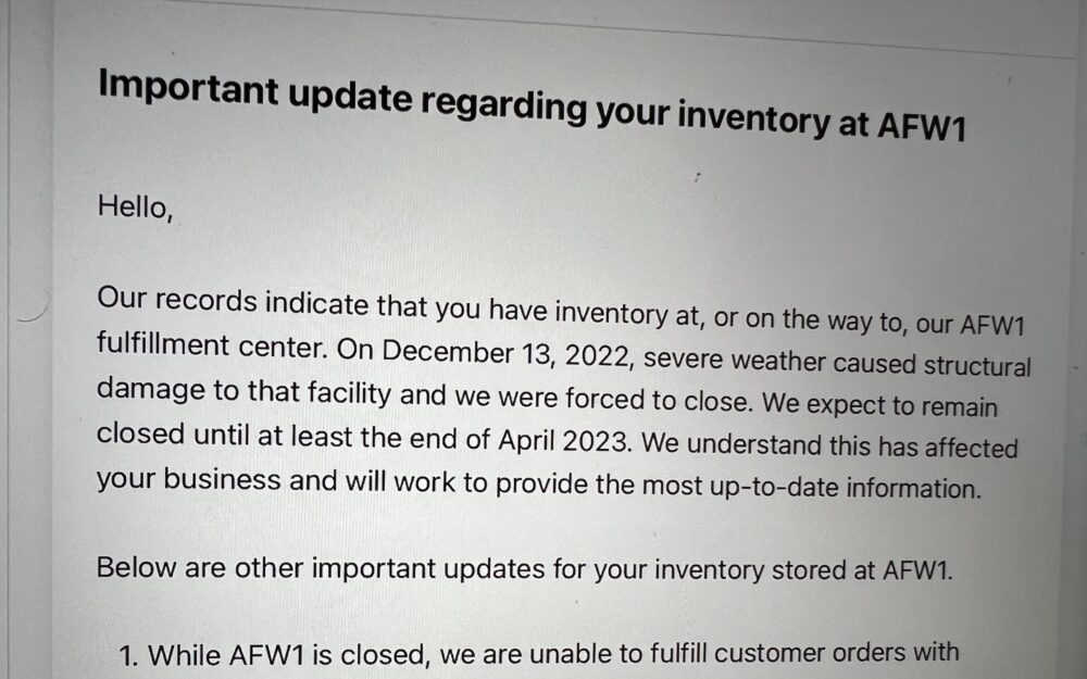 Important update regarding your Amazon FBA inventory at AFW1