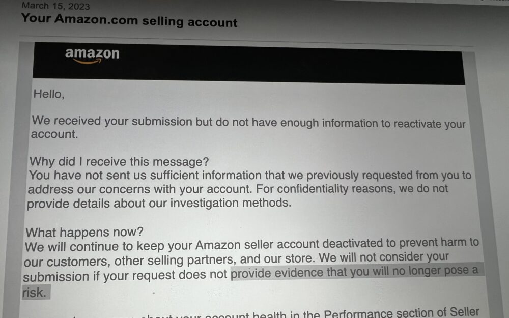 Handling Amazon Seller Account deactivation