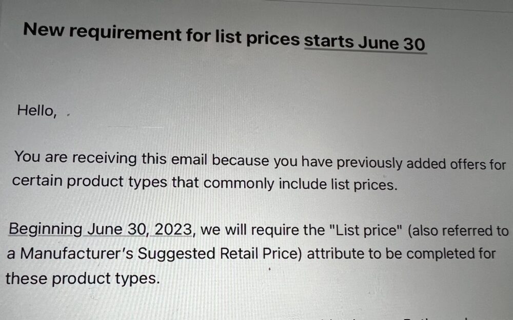 New requirement for list prices on Amazon starts June 30