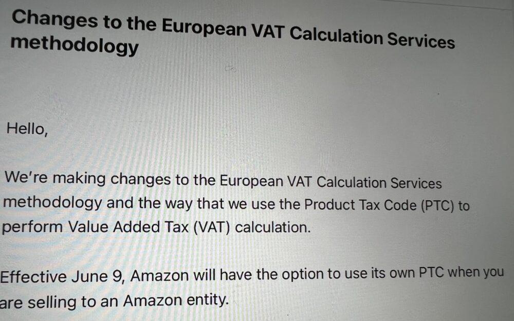 Changes to the European VAT Calculation Services methodology on Amazon