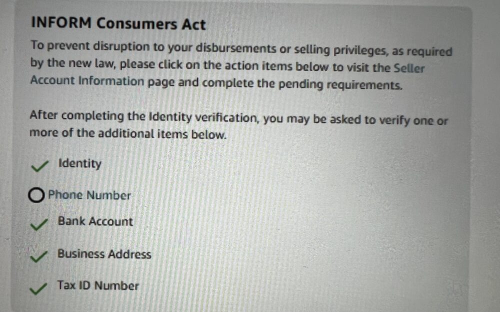 Amazon Sellers are experiencing issues with having their phone numbers verified to comply with INFORM Act