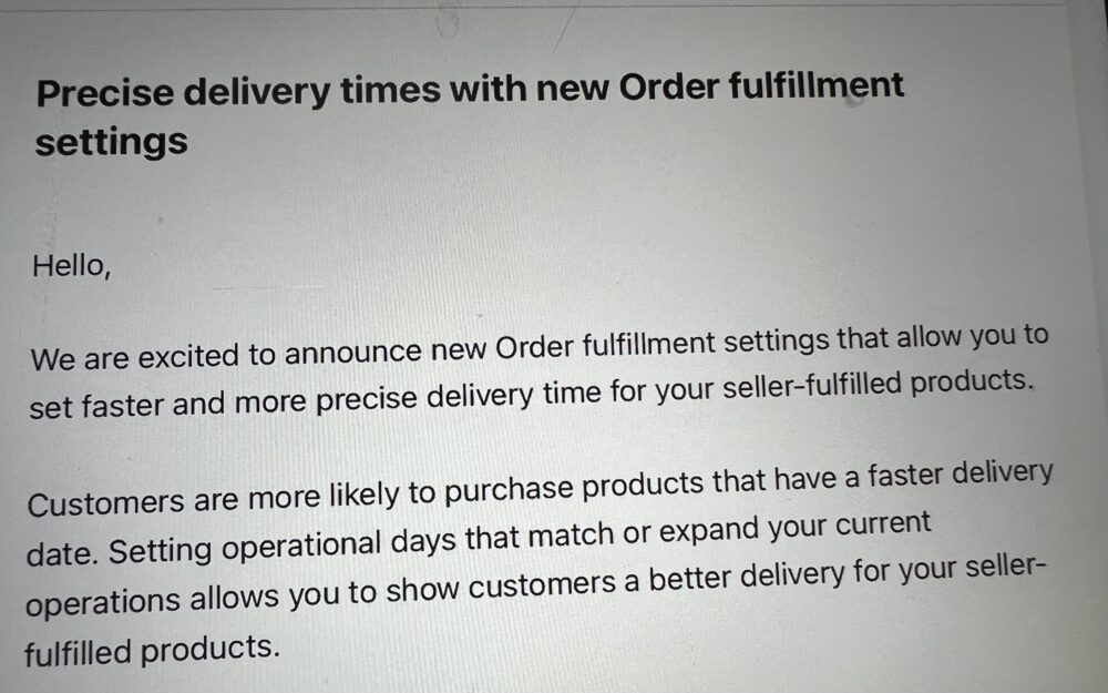 Precise delivery times on Amazon with new Order fulfillment settings