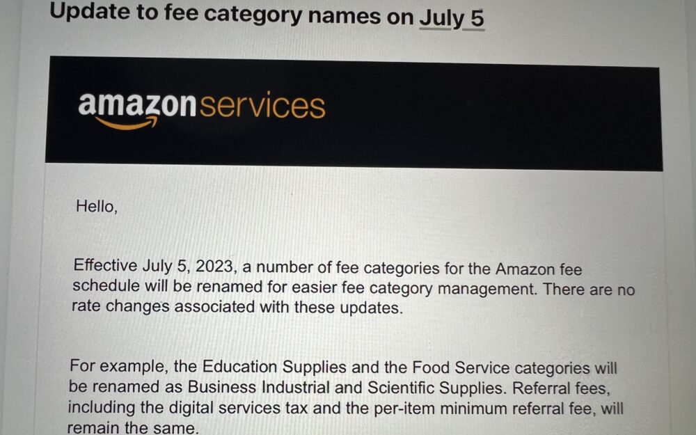 Update to Amazon fee category names on July 5