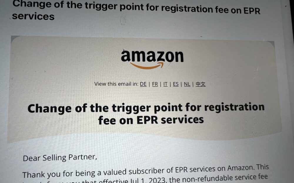 Change of the trigger point for registration fee on EPR services on Amazon