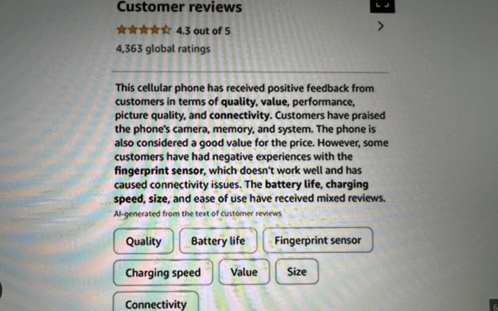 Amazon is testing the use of artificial intelligence to generate summaries of reviews left on some products