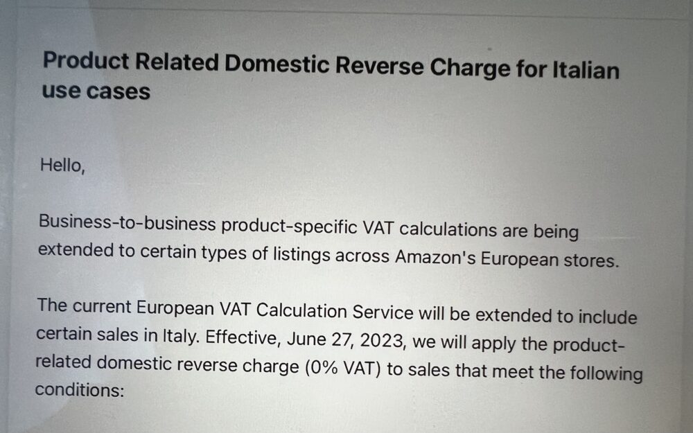 Product Related Domestic Reverse Charge for Italian use cases on Amazon