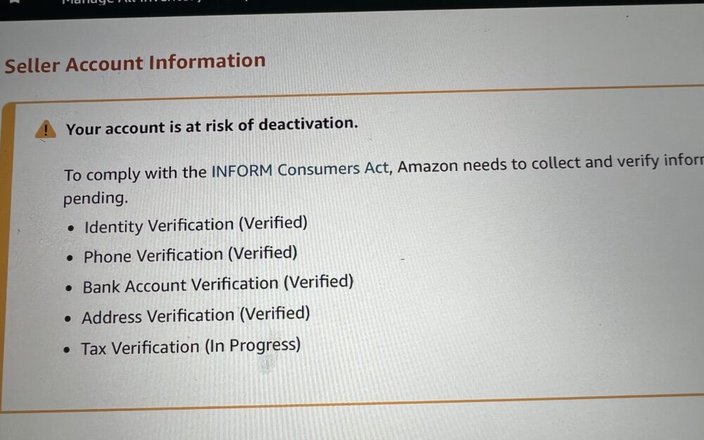 Amazon is extending the deadline to comply with INFORM Verification requirements